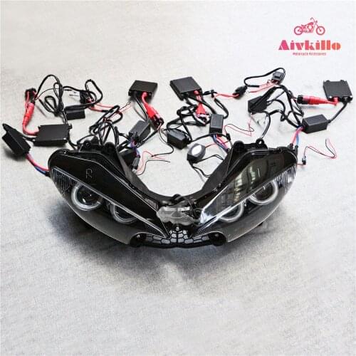 HID Projector Headlight Assembly for Yamaha YZF R6 2003 2004 2005 Angel Eye 55W Motorcycle