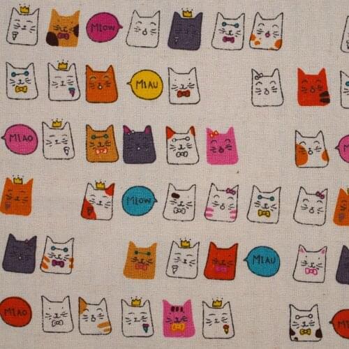 Cotton Linen Fabric for sewing pathwork, bedding - Lucky Cat (width=140cm)