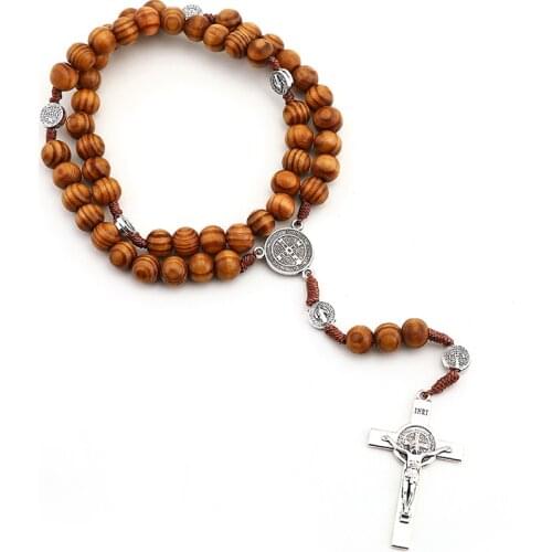 Christian Catholic Gifts Vintage Jesus Cross Rosary Necklace Jewelry On The Neck Zinc Alloy Solid Wood Material 2021 Jewelry