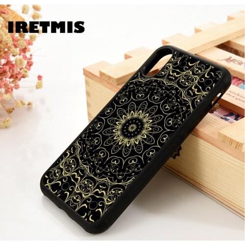 Iretmis 5 5S SE 6 6S Soft TPU Silicone phone case cover for iPhone 7 8 plus X Xs 11 Pro Max XR Black Mandala Henna Floral