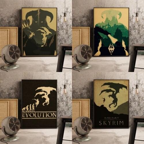 Skyrim classic game Retro poster bar cafe Art Decor Wall Decor living room dining Home Decor Quality Canvas Painting