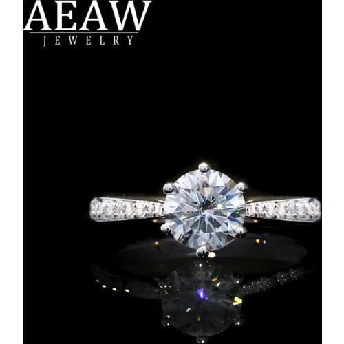 AEAW 14K White Gold Moissanite Ring 1.0ct Round Cut Brilliant Moissanite Ring Engagement Ring for Women