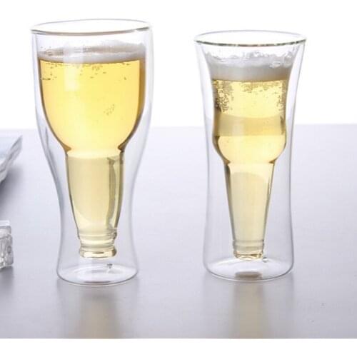 1pcs Creative Transparent Double Heat The Beer Cold Drink A Cup of Milk Tea Juice Glass Cup Personality Glass Cup