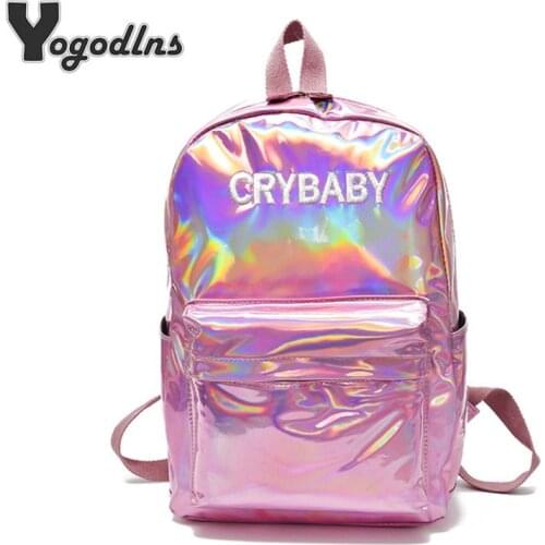Laser Backpack Casual Travel Bags Women Girls Rucksack PU Leather Holographic Knapsack School Bags for Teenage Girls