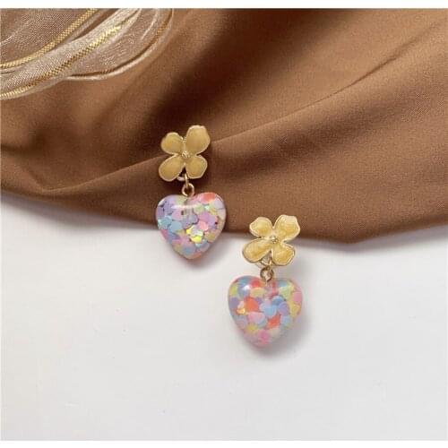 2021 Fashion Piercing Jewelry New Trend Cute Gold Plated Enamel Flower Crystal Glass Heart Earrings For Women Girls Gift