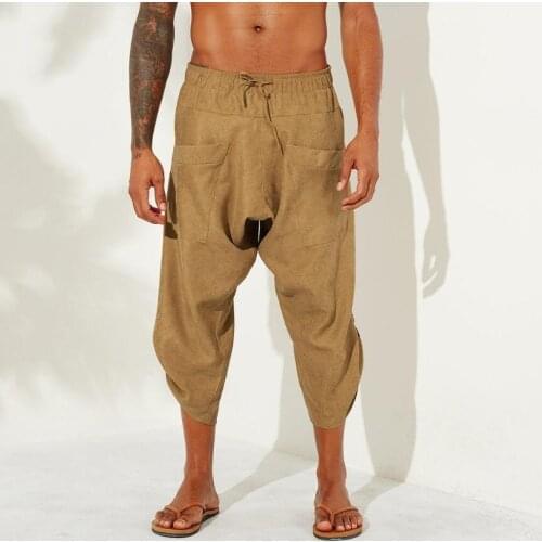 Mens Retro Ethic Style Casual Pants Medieval Lounge Loose Pants Viking Pirate trousers Peasants Cosplay