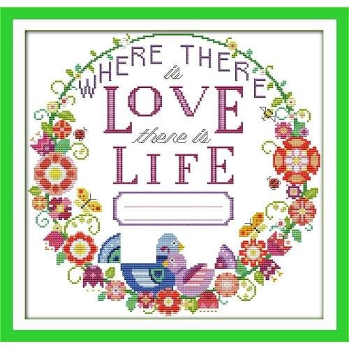 Love life cross stitch kit English word cartoon Aida count 18ct 14ct 11ct print embroidery DIY handmade needlework supplies bag