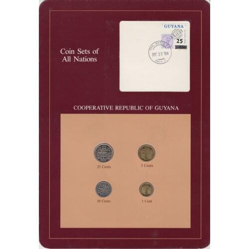 A set of 4 Guyana coins 1985-86 Franklin card set 100% Authentic Original Coin Collectibles UNC
