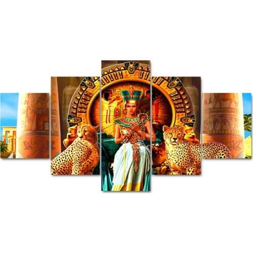 Wall Art Canvas Painting Home Decor 5 Panels Egyptian Queen Picture Modular HD Prints Animals Poster For Living Room Framework
