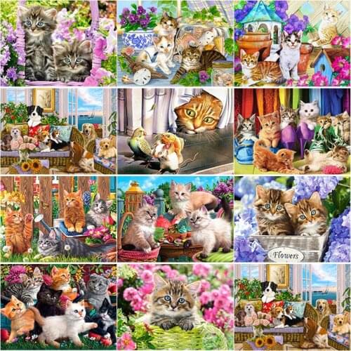 New 5D DIY Diamond Painting Full Square Round Drill Cat Flower Diamond Embroidery Animal Cross Stitch Home Decor Manual Art Gift