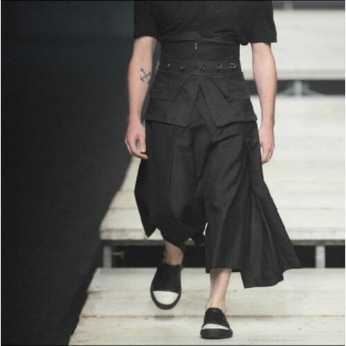 28-44 New Mens Clothing Fashion Catwalk Show Loose Wide-leg Pants Black Bottoming Pants Skirts Tide Plus Size Singer Costumes