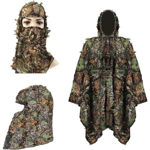 Hunting clothes 3D maple leaf Bionic Ghillie Suits Yowie sniper Camouflage Clothing Full Face Mask Headwear Turkey Camo Hunting