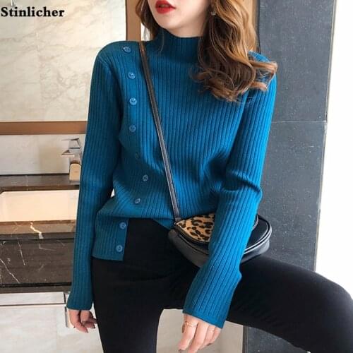 Autumn winter turtleneck sweater women pullover fashion long-sleeved single-breasted knit sweater ladies loose casual tops