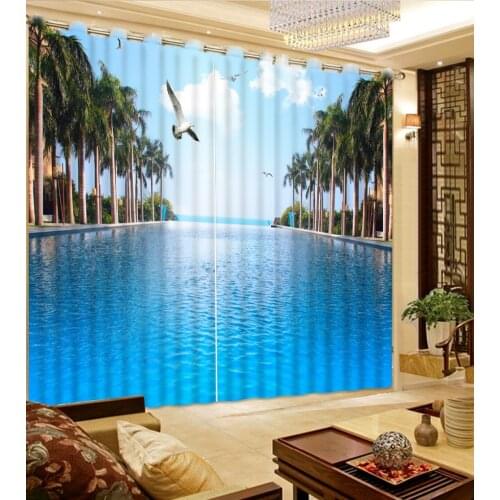Seascape tree Landscape Scenery Digital Photo Printing Blackout 3D Curtains for Living Room Bedding Room Hotel Drapes Cortinas