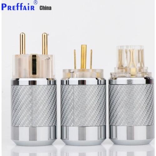 Preffair WCF2-T Top Clear Carbon Fiber Gold Plated EU/US Power Cable Plug IEC Connector Female male HIFI DIY Mains Power Cable