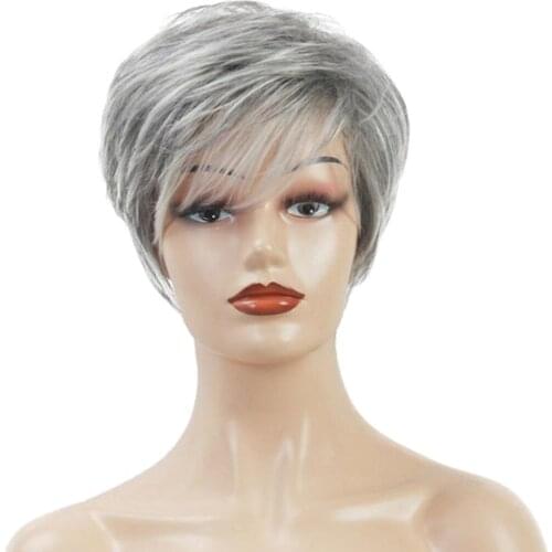 Gray Human Hair Wigs for Women Short Wavy Wig Resistant for Hairstyling