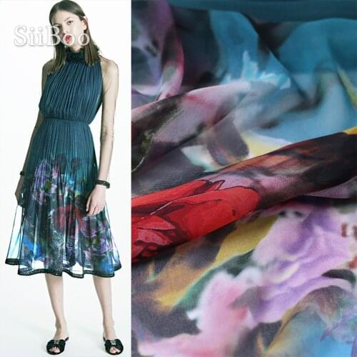 Italy digital floral positional printed 114*90cm silk georgette fabric apparel for spring dress pants tessuto di seta SP5941