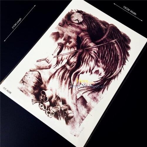 1 Sheet Big Size Death Warrior Waterproof Temporary Tattoo Sitcker, Dark Knight Body Art Arm Sleeve Evil Tattoo Men, Black Wings