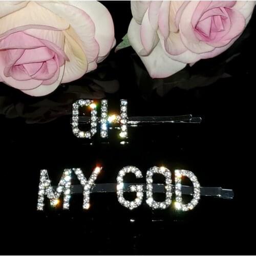 2pcs/Set Letters Hairclips "OH MY GOD“ Funny Saying Words Hairpins Original Blingbling Hair Jewelry Hairgrip Accessories