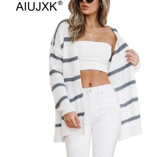 AIUJXK New Fashion Striped Cardigan Women 2019 Autumn Winter Plus Size Loose Long Sleeve Knitted Sweater Warm Female Casual Coat