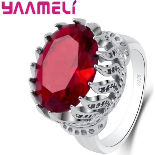 New Fashion Cubic Zirconia Jewelry 925 Sterling Silver Red CZ Crystal Rings Fashion for Women Wedding Finger Gift