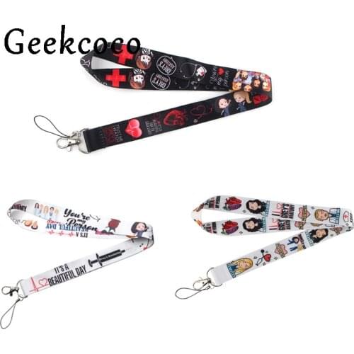 10pcs/lot J1412 Greys Anatomy Tv Show Diy Keychains Accessory Mobile Phone USB ID Holder Key Strap Punk Neck lanyard
