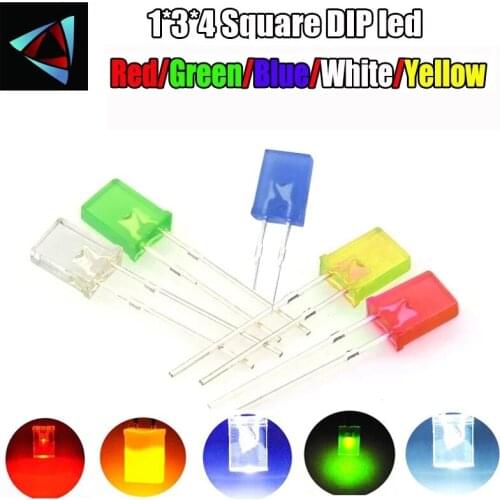 1000PCS/LOT 1*3*4mm Square LED Kit Light-emitting diode Kit 1X3X4 LED Diode Red Yellow Green Blue White 5 Colors