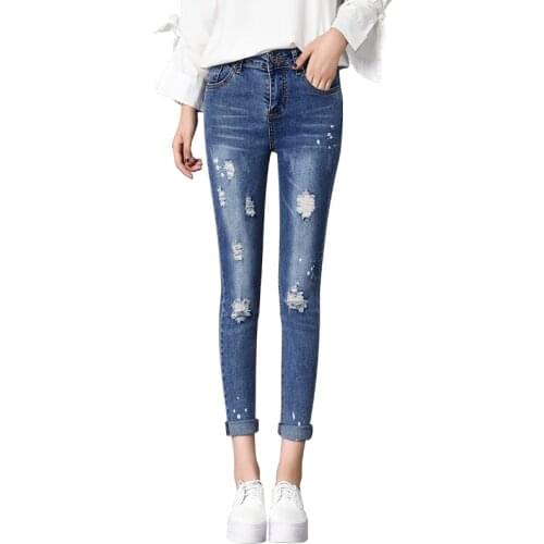 2018 new design popular nice woman Jeans womens cute broken torn ripped Jeans boyfriends girl slim stretch denim pants femme