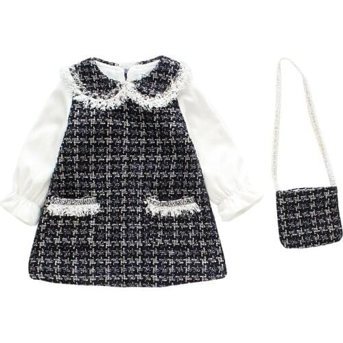 2020 Girl Classic Fashion Plaid Dress With Bag,Spring Autumn Kids Baby Elegant Princess Dresses Vestido Children Clothes