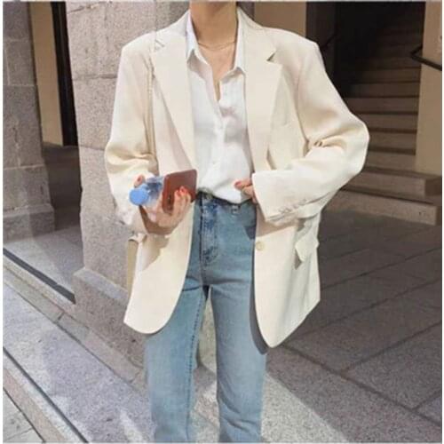 2020 New Solid Color Leisure Cardigan Blazer for Women Autumn Loose Blazer Jackets Ladies Single Breasted Jackets Women