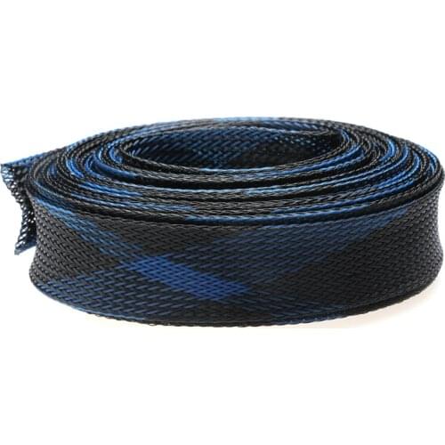 4/6/8/10/12/15/20/25mm Blue&Black Insulation Braided Sleeving Tight PET Expandable Cable Sleeves Wire Gland Cables Protection