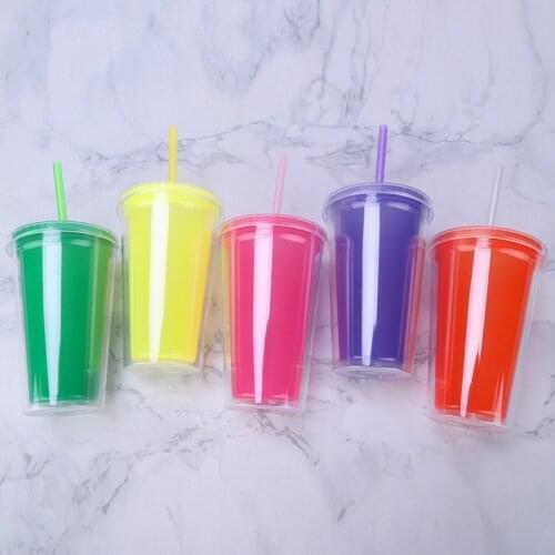 700ml plastic cup color changing straw water cup double layer milk tea cup reusable kettle temperature color changing cup magic