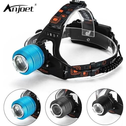 ANJOET XML-T6 LED Headlamp Zoomable 3 Modes Zoom Flashlight Recharge front Light for Camping Hiking Reading Cycling+AC Charger