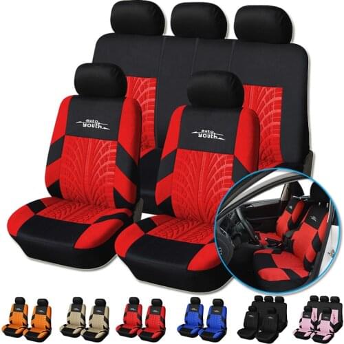 AUTOYOUTH Car Seat Covers Full Set Universal Fit Seat Protectors Fashion Car Accessories Tire Tracks Car-Styling Red