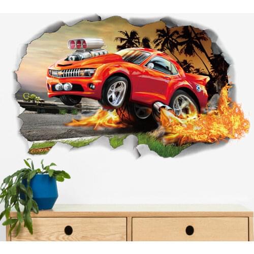 Car 3D for Kid Child Bedroom Living Room Dormitory Background Decoration Removable Waterproof Wall Stickers