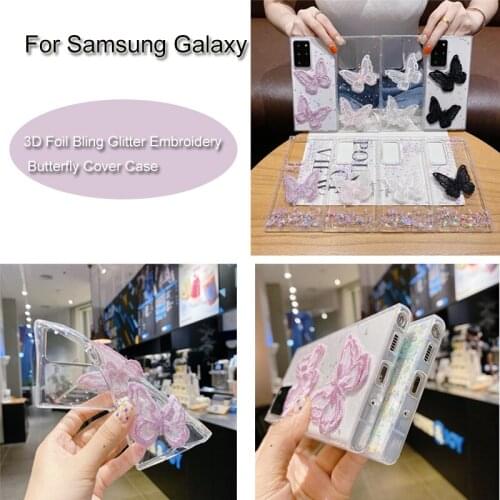 Glitter 3D Lace Case For Samsung Galaxy A70S M30 A40S A20S A10S A20E A91 A90 A81 A80 A71 A51 A21 Soft Embroidery Butterfly Case