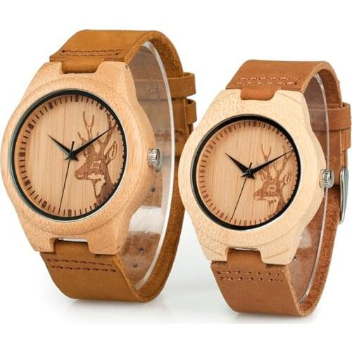 BOBO BIRD Wood Men Women Watches Bamboo amante de relojes Quartz Couple Watch Elk Luxury Wristwatches Reloj Hombre Wholesale