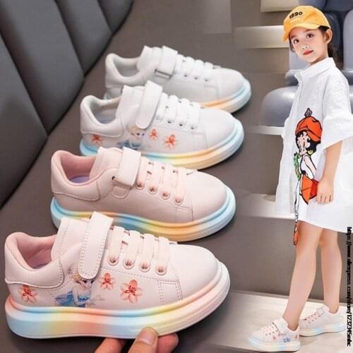 Disney Girls Sneakers New Autumn Frozen Cute Princess Elsa Kids Sport Shoes For Baby Girls Boy Cartoon Kids Running Sneakers