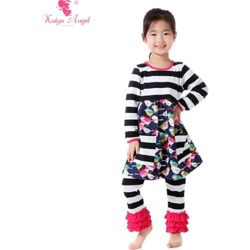Kaiya Angel Baby Girl Clothes 2016 Kids Clothes Full Sleeve Stripe Floral Ruffle Outfits Dress Leggings Suit Girls Clothes