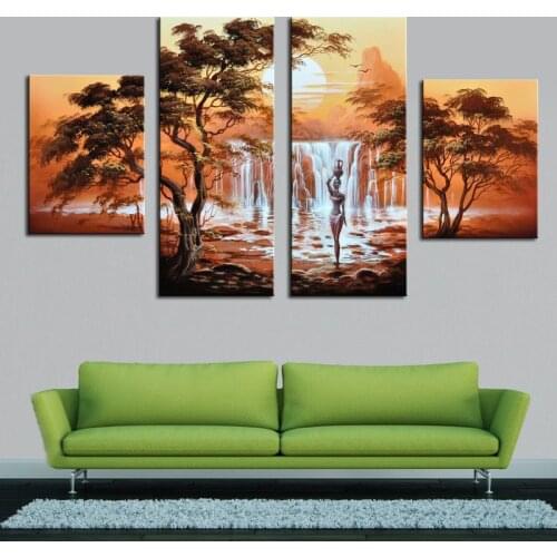 Amazing African Landscape Oil Painting Hand Painted Canvas Painting 4 Group Canvas Wall Decor Artwork for Home Decor Unframed