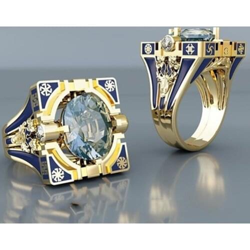 Vintage Geometric Square Gold Color Finger Men Ring Punk Classic Filled Round Zircon Stone Rings for Women Ethnic Indian Jewelry