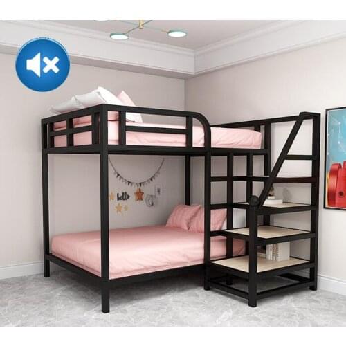 Space-saving elevated bed bed under table apartment bed bunk iron frame bed small apartment attic bed double iron work bed