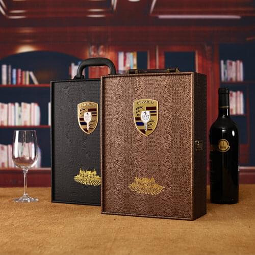 Crocodile double red wine leather box red wine gift box portable leather red wine box