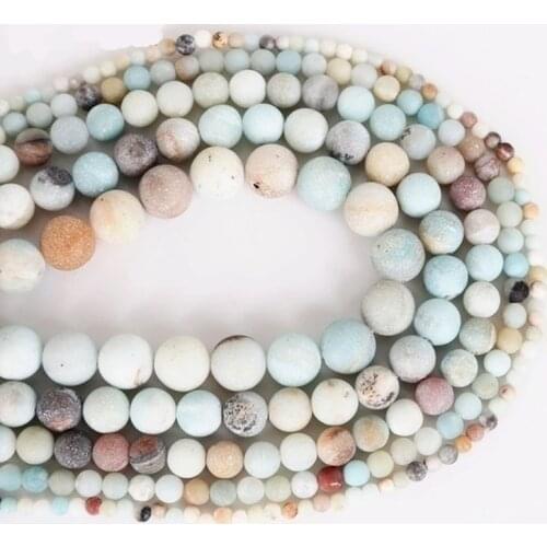 Round 4/6/8/10mm Matte Amazonite Loose Beads for DIY Craft Bracelet Necklace Jewelry Making
