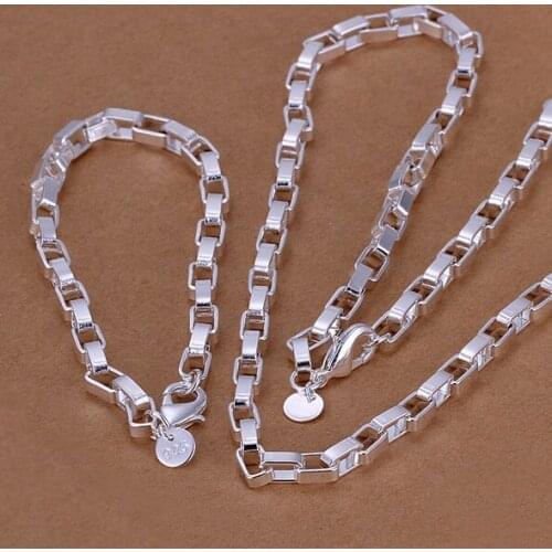 Hot Christmas gifts retro Charms women men chain geometry necklace bracelets fashion Silver color jewelry sets S126