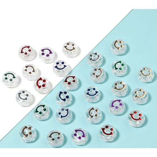 Linsoir 100 pcs/lots Acrylic smile face beads 10mm width for jewelry making Sewing accessories for scharms wholesaleewing
