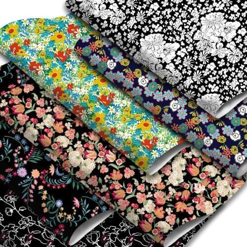 Floral Theme Synthetic Leather Fabric Flower Printed Faux Leather Sheets 20x33cm for DIY Earrings Hair Bows Handbags Crafts