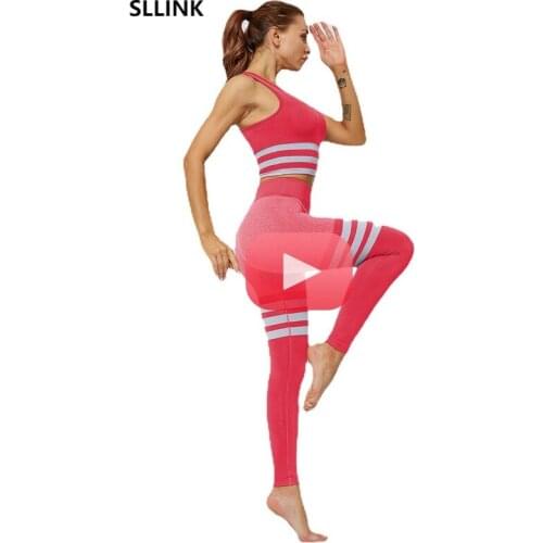 2021 New Outdoor Sports Two-Piece European and American High Waist Slim Look Running Suit Womens Yoga Clothes Women