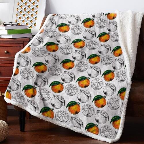 Oranges Lines Leaves Fruit Plants Throw Blanket Soft Fleece Blankets Winter Blanket Portable Picnic Blankets Bedclothes