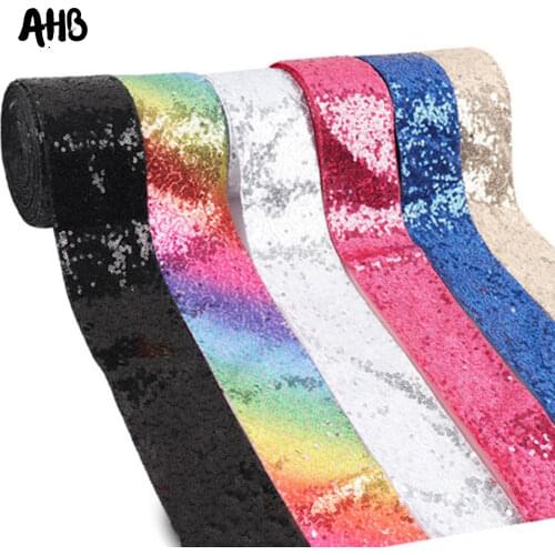 AHB 3" 75mm Solid Sequin Ribbon Fashion Textile DIY Hairbows Accessories Apparel Sewing Fabric Home Textile Sequin Ribbon 2y